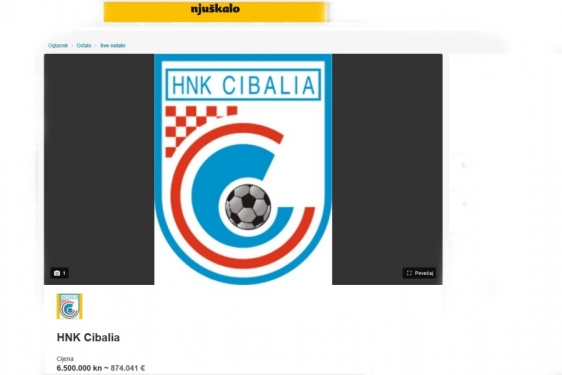 CIBALIA NA NJUŠKALU Vinkovački klub prodaje se posredstvom internetskog oglasnika