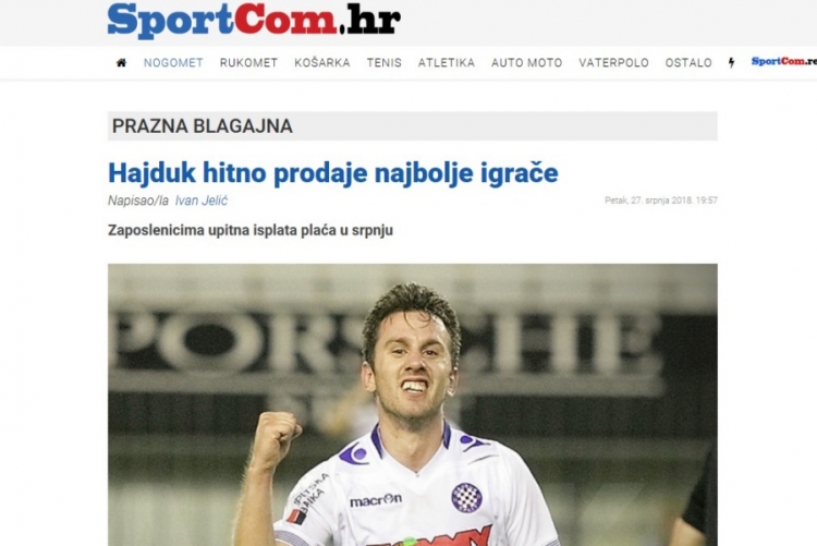 Hajduk, reagiranje: Novinar Sportcoma dovodi u zabludu čitatelje vaše stranice